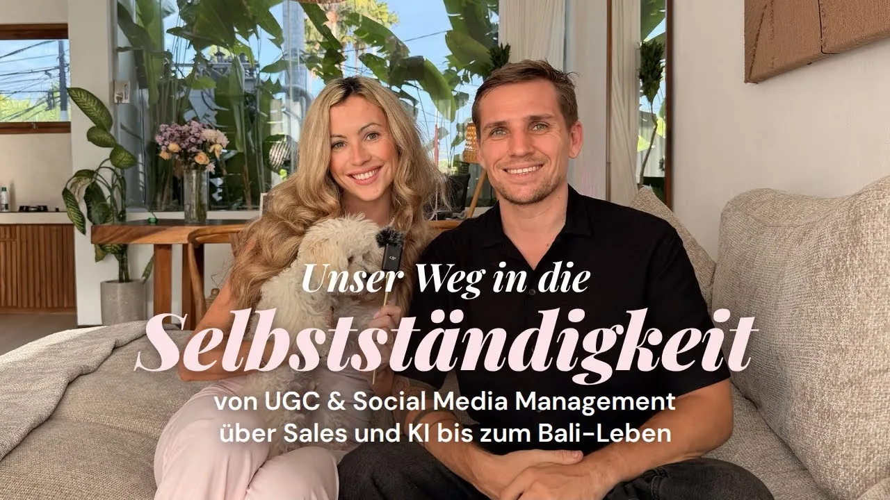 Olivia Malcher und Simon Meteling sitzen auf einem Sofa im Titelbild der Podcast-Folge „Behind the Business: Unser Weg in die Selbstständigkeit“