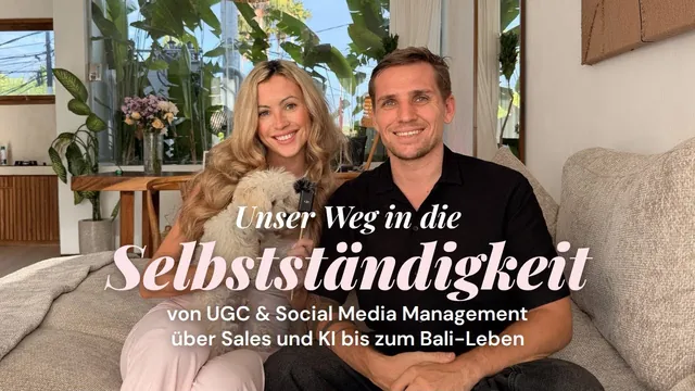 Olivia Malcher und Simon Meteling sitzen auf einem Sofa im Titelbild der Podcast-Folge „Behind the Business: Unser Weg in die Selbstständigkeit“